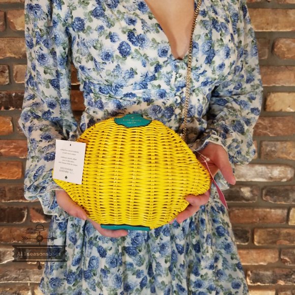 AUTHENTIC AND NEW Lemon Crossbody Kate Spade Wicker Picnic Perfect - Picture 7 of 7